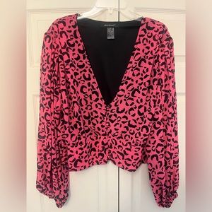 Ashley Stewart Pink Leopard Print Plus Size 22/24 Crop Top/Blouse